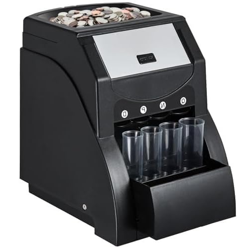 USD Coin Sorter Machine - Sorts & Wraps 1¢/5¢/10¢/25¢ at 230 Coins/Min | Includes 4 Coin Tubes & Holds 200 Coins - Compact Black Counter for Home, Office, Retail
