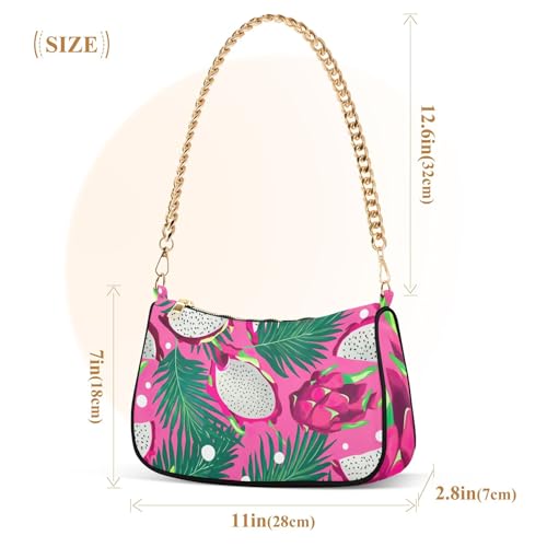 Zipper One Shoulder Purses Tropical Dragon Fruit Pink Clutch Handbag Colorful Womens Casual Hobo Purse with Chain Strap3
