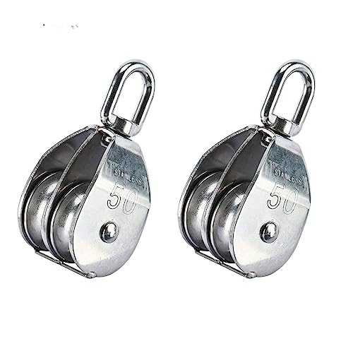 2 Pieces M50 Lifting Double Pulley Block 304 Stainless Steel Crane Rotary Hook Double Pulley Loading M50 Double Pulley;