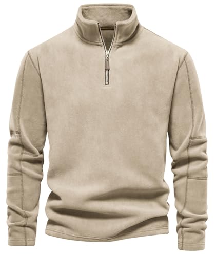 PADOLA Chaqueta de Forro Polar para Hombres Sudadera con Cremallera Media Cuello Alto Cortavientos Invierno(L,Caqui)