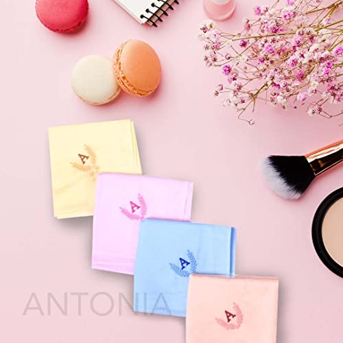Image of ANTONIA Personalized Cotton Women's Handkerchiefs with Embroidered Initials, Assorted Colours (33 cm x 33 cm)