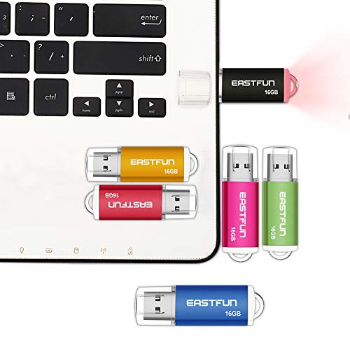 EASTFUN 4 Pack 16GB USB 2.0 Flash Drive Memory Stick Thumb Drive with LED Indicator, 4 Colors: Rose/Red/Green/Blue