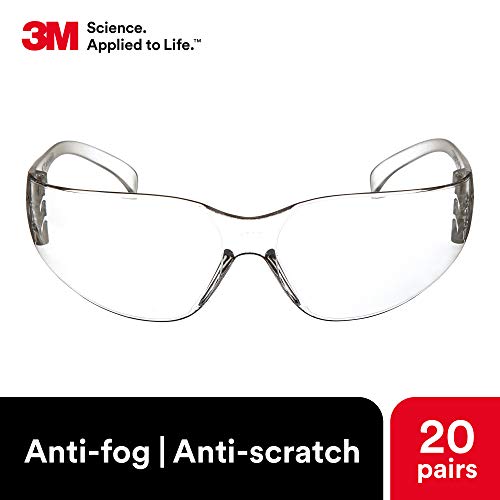 3M Safety Glasses, Virtua, 20 Pair, Ansi Z87, Anti-Fog Scratch Resistant Clear Lens, Clear Frame, Wraparound Coverage #TOP3