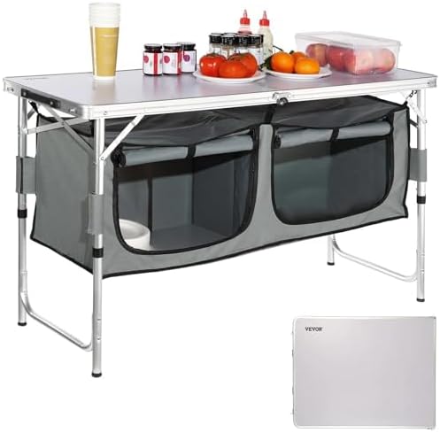 VEVOR Camping Kitchen Station, 3 Adjustable Height Folding Outdoo...