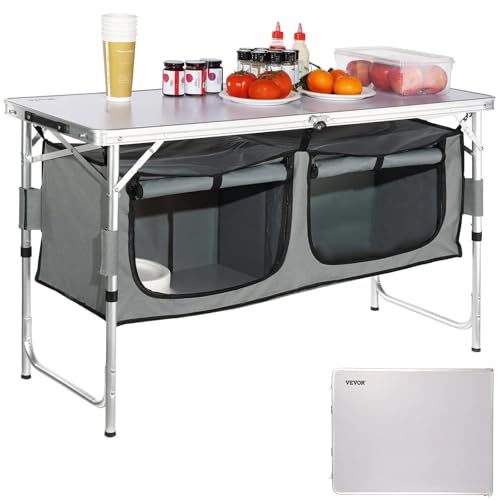 VEVOR Mueble de Cocina para Camping 120x47x70 cm Armario de Camping Plegable Portátil Estructura de Aluminio Altura Ajustable Mesa de cocina para acampar con Bolsa de Transporte para Barbacoa Pícnic