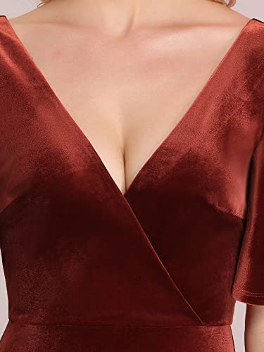 Ever-Pretty Women's Retro V-Neck Wrap Velvet Maxi Dress Long Formal Dress Maroon Us4 #TOP4