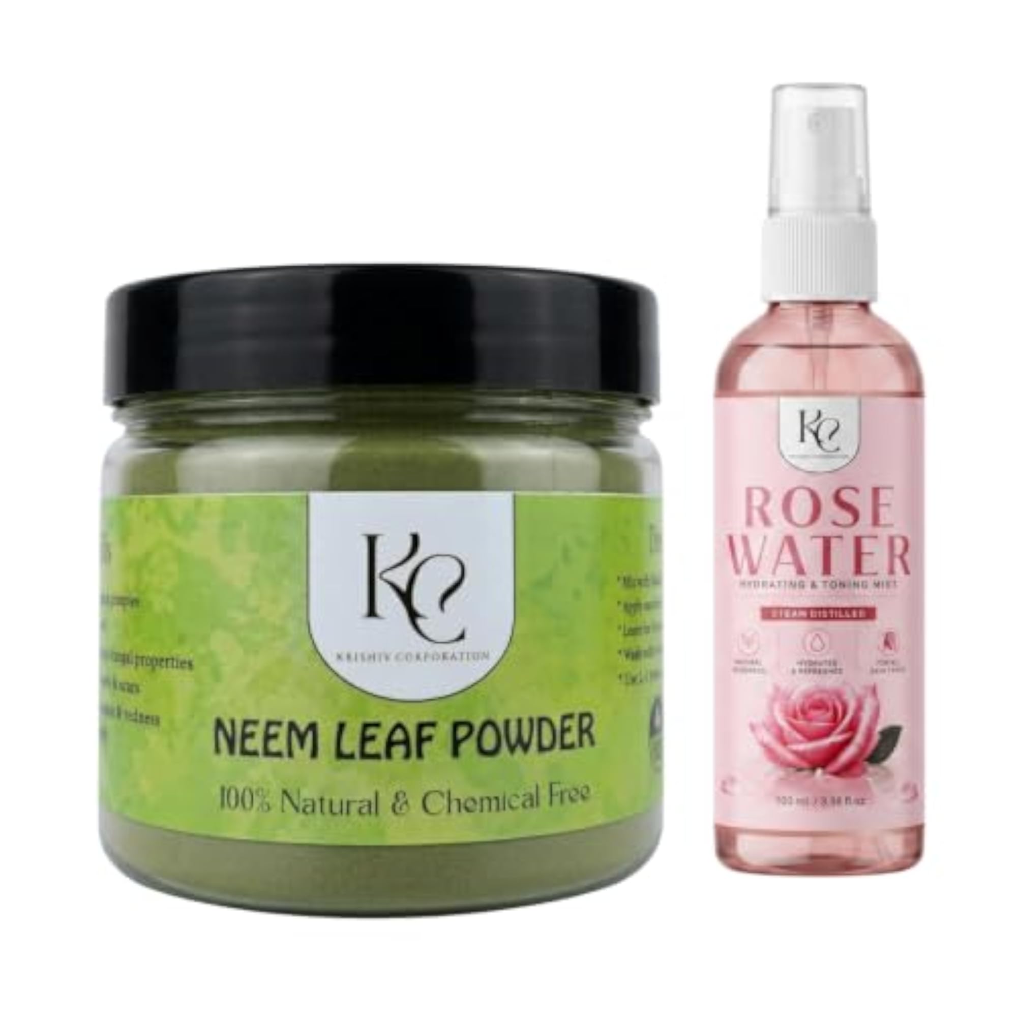 Krishv Neem Leaf Powder & Rose Water Combo, Natural Skincare