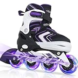 Adjustable Inline Skates for Girls, Girls Roller Skates for Kids Ages 8-12, Roller Skates with All Light up Wheels for Youth, Purple…