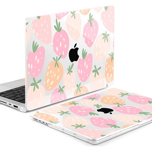 Image of MEEgoodo Case for M5 MacBook Pro 16 inch Case 2026 2024 2023 2021 with M5 M4 M3 M2 M1 Pro /Max Chip, Fit Model A3429 /A3428 /A3403 /A3186 /A2991 /A2780 /A2485, Colorful Drawn Strawberries