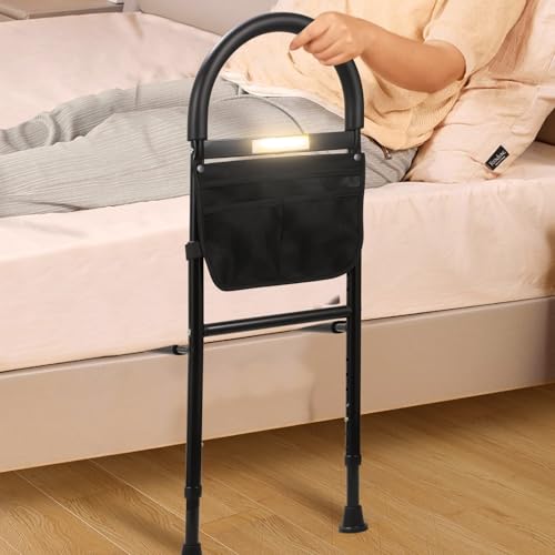 Herarimi ベッド 手すり ベッドガード 大人介護用 ベッド柵 転落防止 センサーライト付きサイドレール 収納ポケット付き 起き上がり手すり ハンドル高度レール長さ調節可 落下防止アシストレール 年配者 妊婦 術後患者 障害者