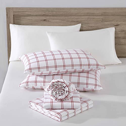 Image of Eddie Bauer- Flannel Sheets Full Size, Anti-Pilling & Wrinkle Resistant Cotton, Touchably Soft for All-Season Comfort - Bed Sheets with Matching Pillowcases & Fitted Sheet (Westridge Plaid Orange)