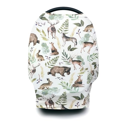 Image of Pobi Baby Premium Multi-Use Cover - Nursing Cover, Baby Car Seat Covers, Shopping Cart, High Chair, and Breastfeeding Cover - Ultra-Soft, Stretchy, Woodland Scarf for Baby and Mom (Wildlife Animal)