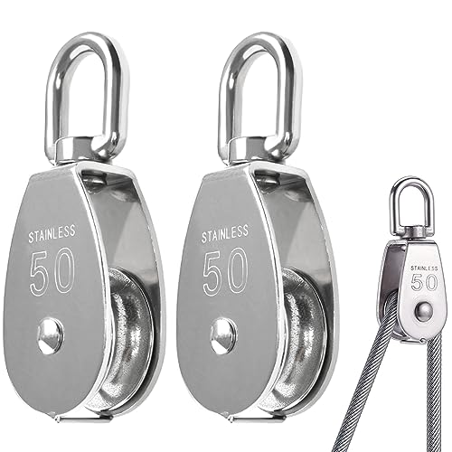 BUYGOO 2PCS Poulie Simple Acier Inox M50/400KG Poulie de Levage Poulie Acier Inoxydable, Poulie avec Roulements Pivotants, Poulie Bloc Poulie Simple Poulie...