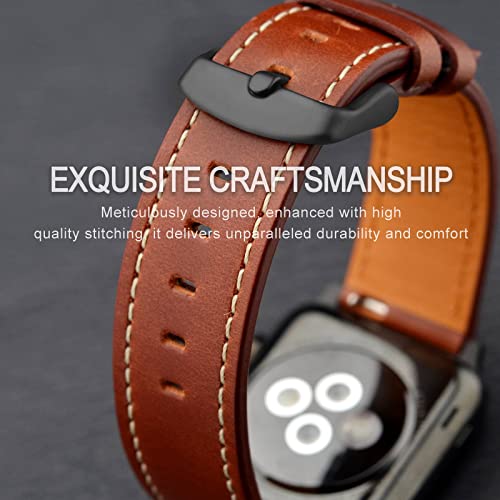 Image of ANNEFIT 19mm Watch Band with Black Buckle, Quick Release Genuine Leather Replacement Strap (Red Brown)