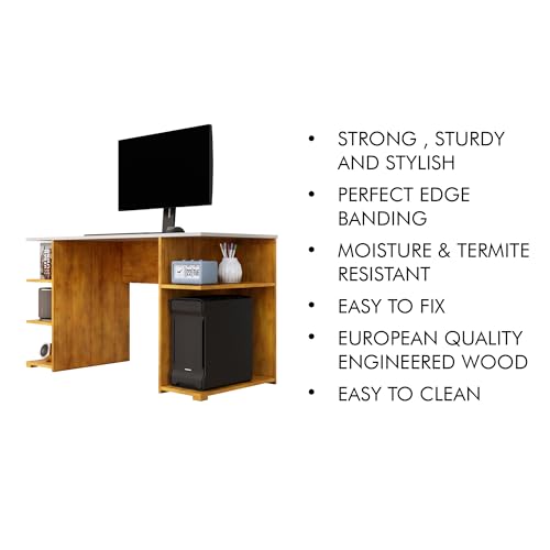 Image of Bniture Wooden Study Table for Home | Engineered Wood Study Table with Side Shelf Storage | Multi Purpose Computer Desk for Writing & Study | Laptop Table for Study Room | Giant Wood & Frosty White