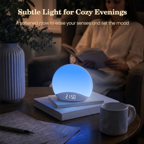 Image of REACHER Sound Machine Sunrise Alarm Clock with Night Light, 26 Nature Inspired Sleep Sounds, 0-100% Dimmable Clock, Sunrise Lamp, Wake Up Light, Brown /Pink /White Noise Machine for Babys, Adults, Kids