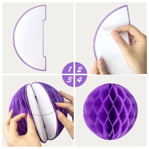 Image of Purple Gold Birthday Party Decorations Supplies Happy Birthday Banner Honeycomb Balls Fringe Curtain Foil Balloons Hanging Swirls Cake Topper Tablecloth Party Supplies for Women Girls