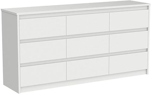 Miniatura 5 de Hitow Cómoda de 9 cajones para dormitorio con cajones profundos, cómoda grande de madera para suelo y cómoda sin asa, modernos aparadores largos