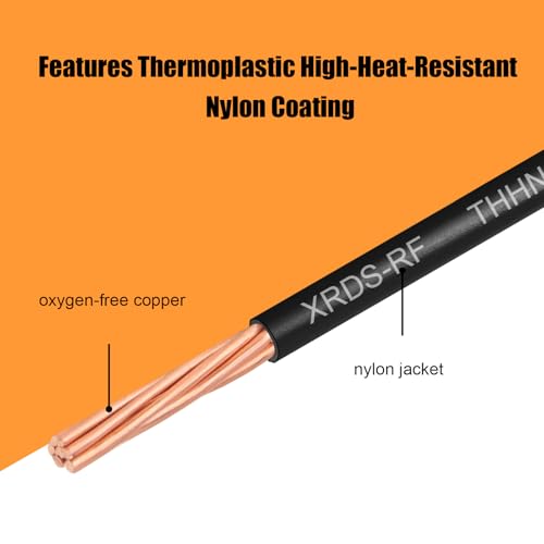 Image of XRDS-RF THHN Wire 75FT, 6AWG Stranded Copper THHN Electrical Wire, Black Nylon-Coated Thermoplastic Insulated Cable for Indoor Conduit Wiring, 600V Rated