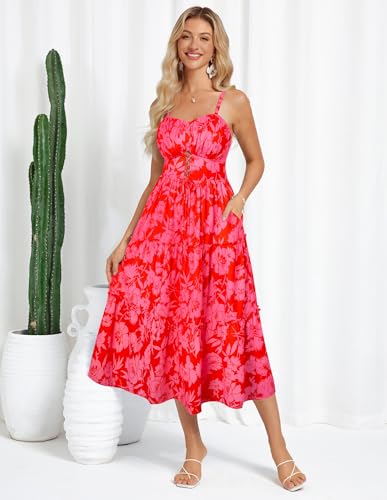Image of GRACE KARIN 2026 Women's Spaghetti Vacation Sundress Summer Beach Flowy Boho Floral Maxi Dresses with Pockets