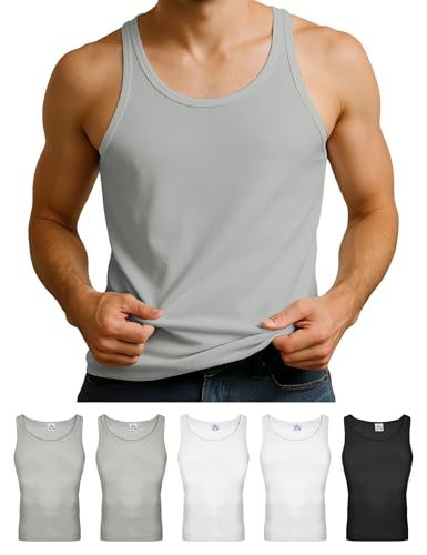 ALPIDEX Herren Classic Unterhemd 5er Set Männer Tank Top 100% Baumwolle Basic Feinripp Ärmellos Shirt Weiß Schwarz, Größe:XXL, Farbe:Black/White/Grey