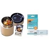【お手拭きセット】 アイリスオーヤマ 真空断熱スープジャー 300ml ゴールド 保温 51度以上,保冷11度以下を6時間キープ レシピ付き ミニウェットティッシュ ノンアルコール 流せる 48枚 (8枚×6個) お出かけ 除菌シート