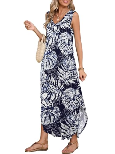 Image of BELAROI Womens Plus Size Maxi Dress Sundress Summer Casual Sleeveless V Neck Pockets Beach Swimsuit Coverup Loose
