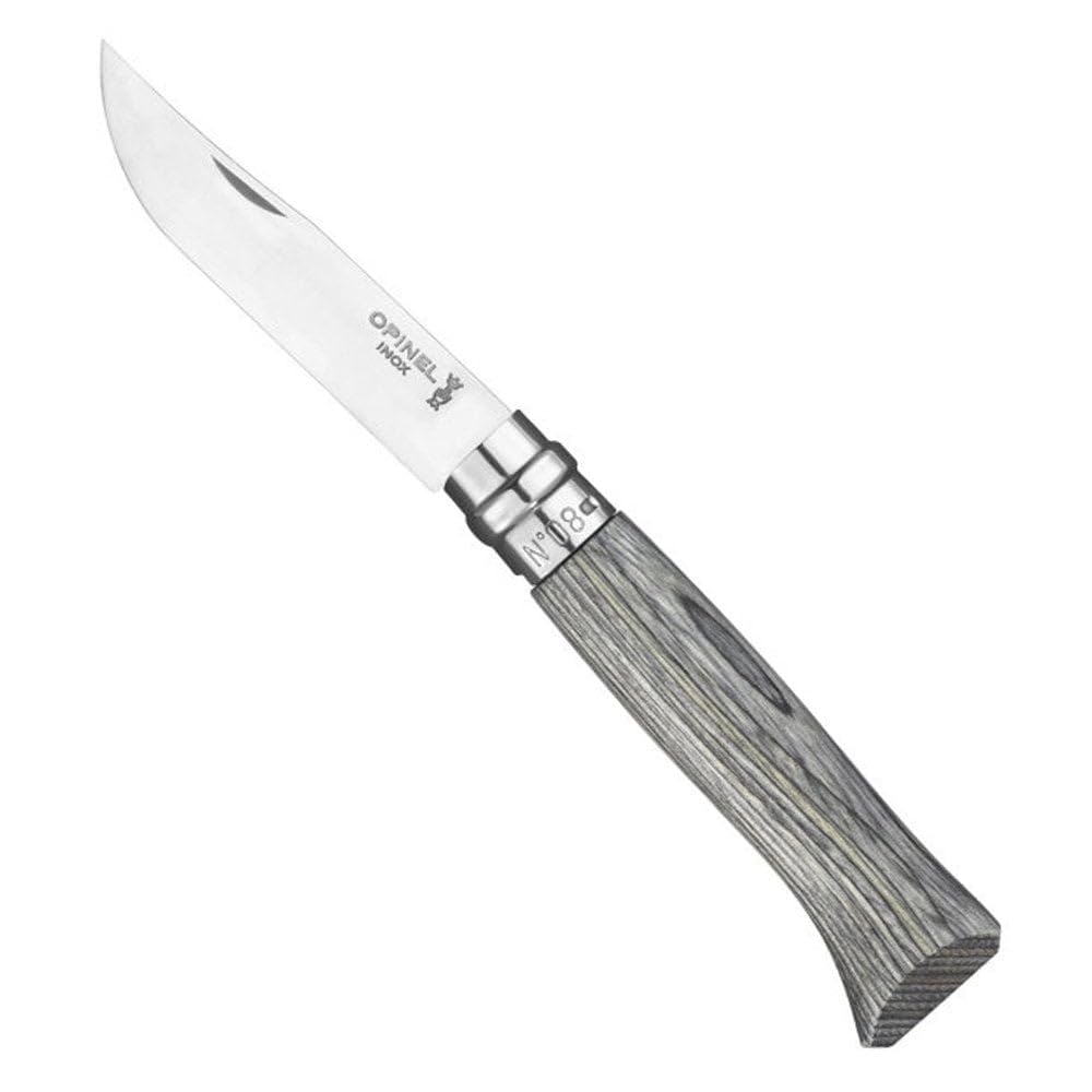 Couteau pliant Opinel N°08 avec lame inox et manche bouleau lamellé gris