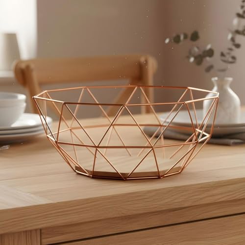 levandeo Korb Metall Kupfer 26x12cm Obstkorb Modern Holz MDF Braun Schüssel Schale Deko Design Tischdeko