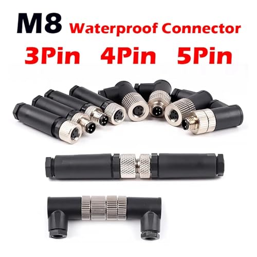 Conector M8 hembra recto de 5 pines con rosca impermeable 2