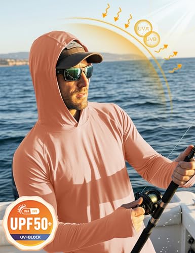 Image of MAGCOMSEN Men's Hooded UPF 50+ Sun Protection T Shirts Long Sleeve Athletic Fishing Shirts Rash Guards