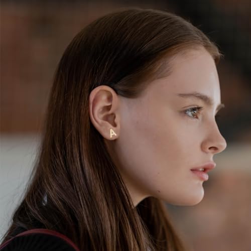 Initial Stud Earrings for girls, Sterling Silver Post Screw Backs Earrings 14K Gold Plated CZ Simulated Diamond Hypoallergenic Alphabet Letter Initial Earrings for Women Girls Jewelry Gifts2