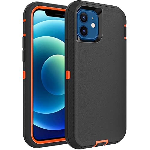 Image of Case for iPhone 12 mini, Heavy-Duty Tough Rugged Shockproof Drop Protective Cover Phone Cases, Black+Orange