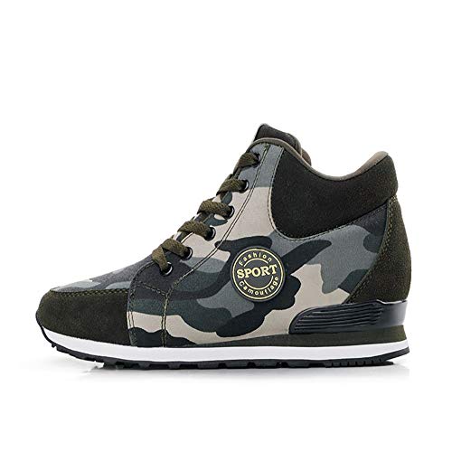 NCNDB Women's Camouflage Wedges Sneakers Inner Heightening Walking High-Heel Leisure Shoes US 4.5-102