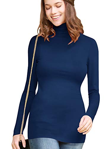 Image of Lock and Love Women's Turtleneck Top Lightweight Long Sleeve Slim Fit Pullover, Soft Rayon Stretch Layering Basic, S-3XL