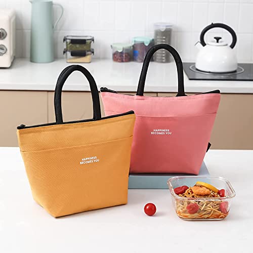 Image of House of Quirk Oxford Cloth Insulated Reusable Lunch Bag Tote Bag for Women Printed Lunch Bag for School Picnic Office Outdoor Gym (Tote Pink), 6 Liters