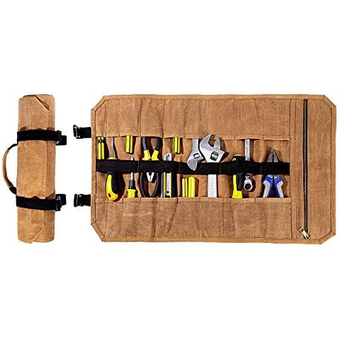 Tool pouch, Heavy Duty 16OZ Waxed Canvas Tool Organizer Bag, Sturdy and Waterproof (Khaki) Cover
