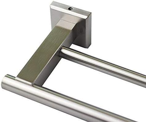 Miniatura 5 de Toallero doble moderno de alta calidad con base cuadrada (24 pulgadas), acabado cepillado, hecho de acero inoxidable, resistente al agua y al óxido,