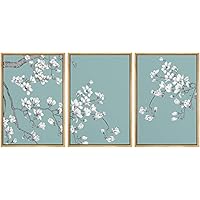 SIGNWIN Framed Canvas Print Wall Art Balanced White Blossoms Over Teal Background Nature Forest Drawings Fine Art Relax/Calm for Living Room, Bedroom, Office - 16