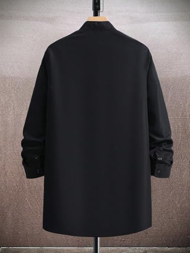 SHENHE Men's Kurta Robe Half Button Down Banded Collar Long Sleeve Shirt Top Tunic2