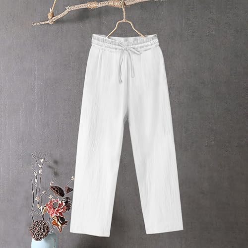Women's High Waist Wide Leg Pants Drawstring Elastic Waist Pants Flowy Wide Leg Beach Trousers with Pockets2