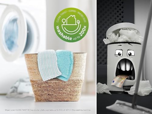 Leifheit Set CLEAN Twist M Flachwischer Ergo 2.0, Bodenwischer mit 1x Mikrofaser Bezug für alle glatten Böden und 1x elektrostatischem Staubtuch, Wischmopp mit Click-System, mit Schleudertechnologie – Bild 5