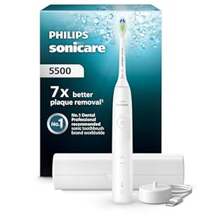 Philips Sonicare 5500 elektrische Zahnbürste, Schallzahnbürste mit 2 Putzmodi, Andruckkontrolle, EasyStart, SmarTimer und BrushPacer, Weiß, Modell HX7110/02 [Neue Technologie]