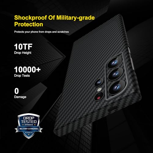 memumi Aramid Fiber for Samsung Galaxy S24 Ultra Thin Case, Sturdy Durable 0.5mm Slim Fit for Galaxy S24 Ultra Carbon Fiber Case [Camera Full Protection] with Military-Grade Drop Protection Black by memumi - Used condition - Image 4
