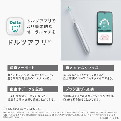 パナソニック(Panasonic) 音波振動ハブラシ ドルツ 最上位モデル W音波振動 Bluetooth搭載 ブラッシングナビ 充電スタンド 携帯ケース付 シルバー EW-DT88-S の商品画像 8