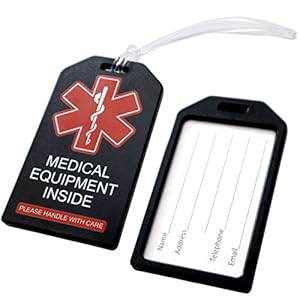 2 Pack – Heavy Duty Medical Equipment Luggage Tags CPAP/BIPAP w/Plastic Loops – Respiratory Therapy Machine Device Carry On Bag Supplies Identifier Label for Airline Travel by Specialist ID (Black)