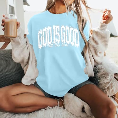 Image of Christian T Shirts for Women God is Good Shirt Oversized Jesus Religious Faith Inspirational Tshirts Bible Verse Tops