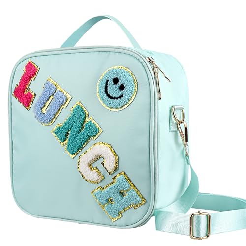 Nylon Insulated Lunch Bag with Adjustable Shoulder Strap, Preppy Lunch Box for Girls and Women (Green)