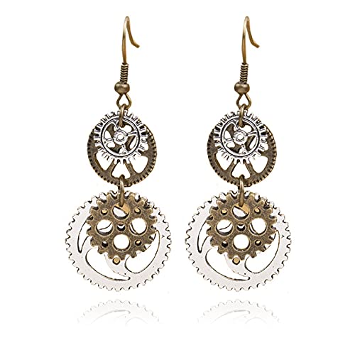 ONLYJUMP Vintage Steam Gear Earrings for Women Personalized Retro Antique Bronze Steampunk Gear Pendant Dangle Drop Earrings Jewelry (Steam Gear)