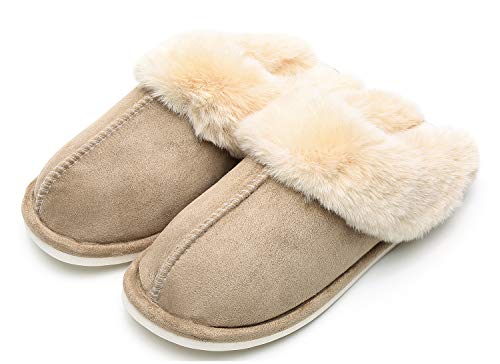 Epsion Womens Winter Warm Slipper Faux Fur Fluffy Slip-On House Slippers Suede Plush Lined/Anti-Skid Sole Indoor Outdoor2